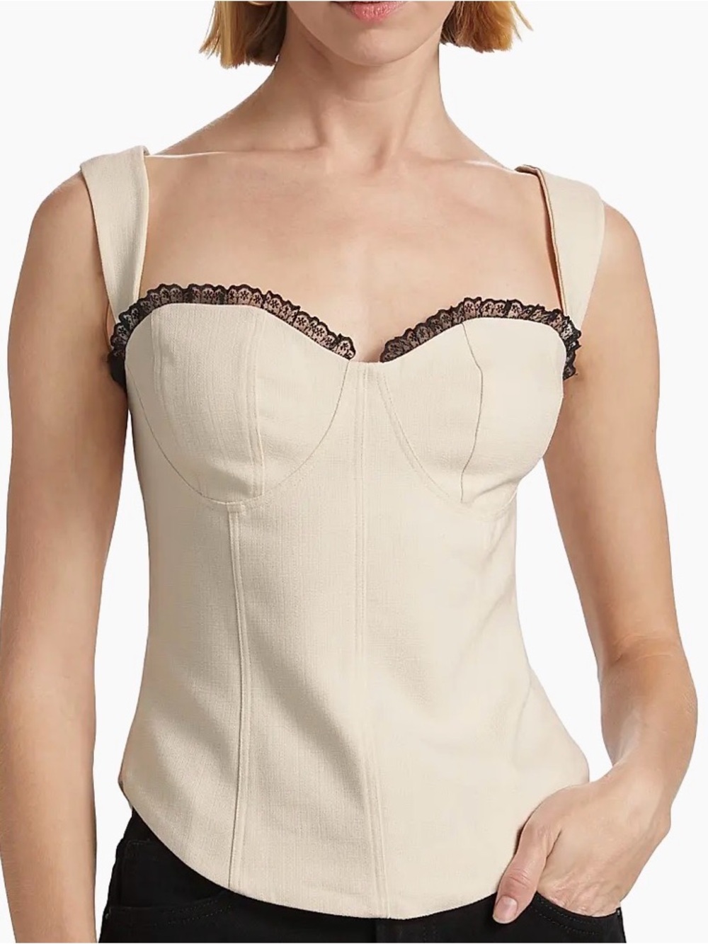 Reformation Alisa Bustier Top with Black Lace Trim